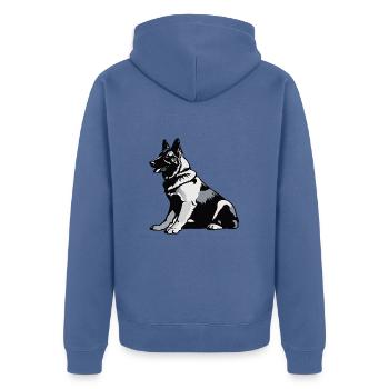 Sitting German Shepherd - Pet Sticker - Unisex Premium Organic Zip Hoodie - stone blue - Back - Nico (187cm)