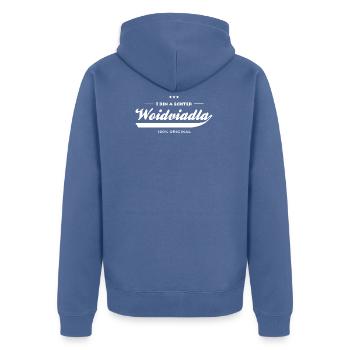 I bin a echta Woidviadla - Waldviertel Geschenk - Unisex Premium Bio Zip Hoodie - Taubenblau - Hinten - Nico (187cm)