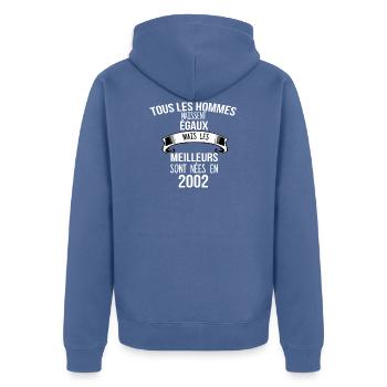 2002 cadeau humour - Veste à capuche bio Premium Unisexe - bleu pigeon - Dos - Nico (187cm)
