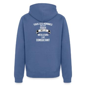 Consultant cadeau humour - Veste à capuche bio Premium Unisexe - bleu pigeon - Dos - Nico (187cm)
