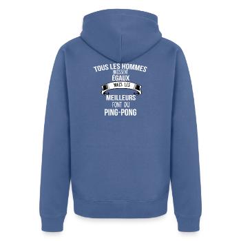 ping pong cadeau humour - Veste à capuche bio Premium Unisexe - bleu pigeon - Dos - Nico (187cm)