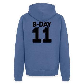 numéro 11 anniversaire 11 Numéro de maillot onze collège - Veste à capuche bio Premium Unisexe - bleu pigeon - Dos - Nico (187cm)