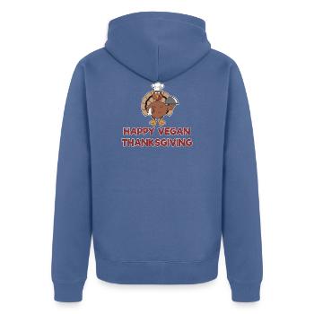 Joyeux cadeau végétarien de Thanksgiving de Turquie - Veste à capuche bio Premium Unisexe - bleu pigeon - Dos - Nico (187cm)