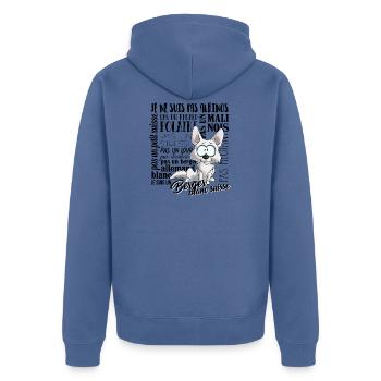 Je Suis Berger Blanc Suisse - noirFR - Veste à capuche bio Premium Unisexe - bleu pigeon - Dos - Nico (187cm)