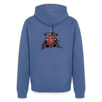 512 Alter roter Traktor - Unisex Premium Bio Zip Hoodie - Taubenblau - Hinten - Nico (187cm)