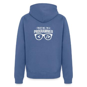 trust me i am a programmer - Unisex Premium Bio Zip Hoodie - Taubenblau - Hinten - Nico (187cm)