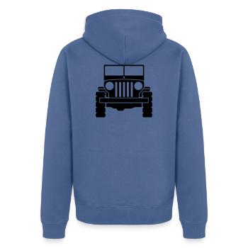 Jeep - Geländewagen - Unisex Premium Bio Zip Hoodie - Taubenblau - Hinten - Nico (187cm)