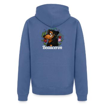 Das Glück Beauceron - Unisex Premium Bio Zip Hoodie - Taubenblau - Hinten - Nico (187cm)
