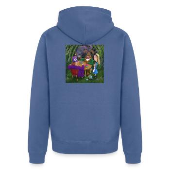 Alice au pays des merveilles thé pary - Veste à capuche bio Premium Unisexe - bleu pigeon - Dos - Nico (187cm)