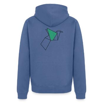 crane - Unisex Premium Bio Zip Hoodie - Taubenblau - Hinten - Nico (187cm)