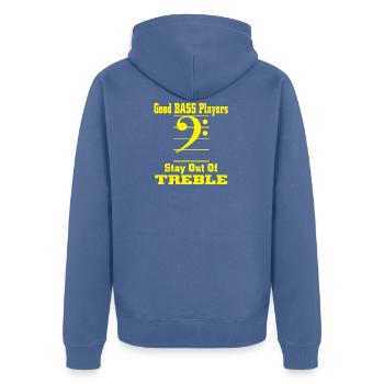 Bass Spieler - Unisex Premium Bio Zip Hoodie - Taubenblau - Hinten - Nico (187cm)