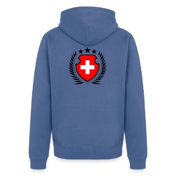 Schweiz - Unisex Premium Bio Zip Hoodie - Taubenblau - Hinten - Nico (187cm)