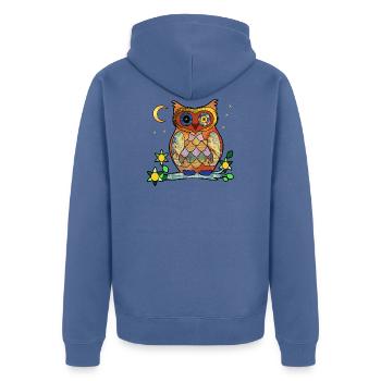 Eule - Unisex Premium Bio Zip Hoodie - Taubenblau - Hinten - Nico (187cm)