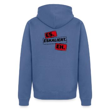 Eskalation - Unisex Premium Bio Zip Hoodie - Taubenblau - Hinten - Nico (187cm)