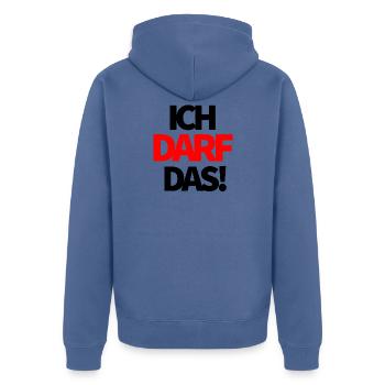 Ich darf das! - Unisex Premium Bio Zip Hoodie - Taubenblau - Hinten - Nico (187cm)