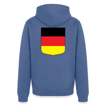 Deutschland (schwarzer Rand) - Unisex Premium Bio Zip Hoodie - Taubenblau - Hinten - Nico (187cm)