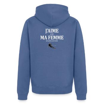 J aime quand ma femme me laisse aller skier - Veste à capuche bio Premium Unisexe - bleu pigeon - Dos - Nico (187cm)