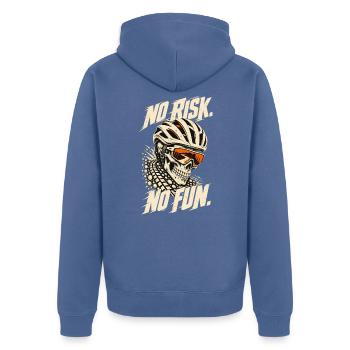 Gravelbike – No Risk. No Fun. - Unisex Premium Bio Zip Hoodie - Taubenblau - Hinten - Nico (187cm)
