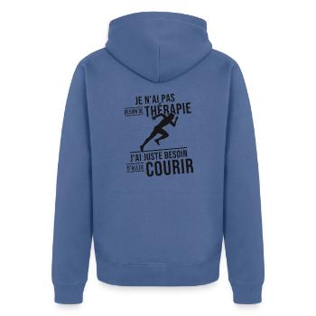 J'ai juste besoin d'aller courir, Humour cadeau - Veste à capuche bio Premium Unisexe - bleu pigeon - Dos - Nico (187cm)
