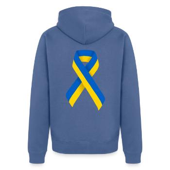 Ruban de bande ukrainienne Drapeau Ukraine - Veste à capuche bio Premium Unisexe - bleu pigeon - Dos - Nico (187cm)