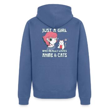 Just A Girl Who Loves Anime and Cats. Otaku Girl - Unisex Premium Bio Zip Hoodie - Taubenblau - Hinten - Nico (187cm)
