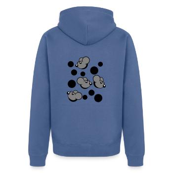 Beaucoup de souris regardant 4 trous de souris motif de trou mural - Veste à capuche bio Premium Unisexe - bleu pigeon - Dos - Nico (187cm)