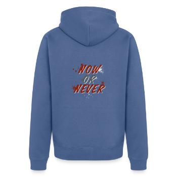 NOW OR NEVER - Motif for dark background - Unisex Premium Organic Zip Hoodie - stone blue - Back - Nico (187cm)