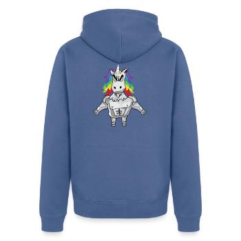 Muskel Einhorn - Unisex Premium Bio Zip Hoodie - Taubenblau - Hinten - Nico (187cm)