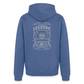 Jahrgang 1961 Geburtstag Geschenk - Unisex Premium Bio Zip Hoodie - Taubenblau - Hinten - Nico (187cm)