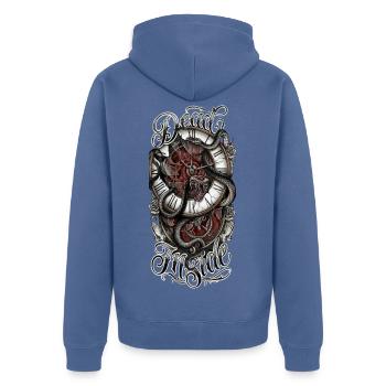 Ouroboros Uhrwerk-Schlangen - Unisex Premium Bio Zip Hoodie - Taubenblau - Hinten - Nico (187cm)