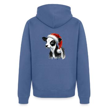 Weihnachtskalb mit Nikolausmütze - Unisex Premium Bio Zip Hoodie - Taubenblau - Hinten - Nico (187cm)