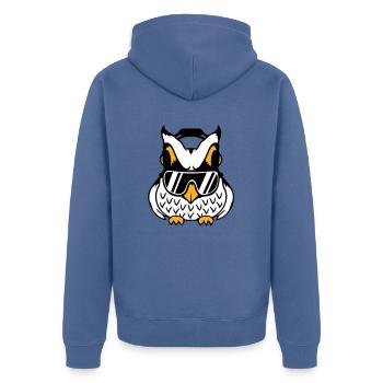 hibou écouteurs lunettes de soleil musique cool soirée d’écoute - Veste à capuche bio Premium Unisexe - bleu pigeon - Dos - Nico (187cm)