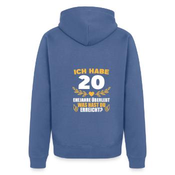 Porzellanhochzeit 20. Hochzeitstag Geschenk - Unisex Premium Bio Zip Hoodie - Taubenblau - Hinten - Nico (187cm)