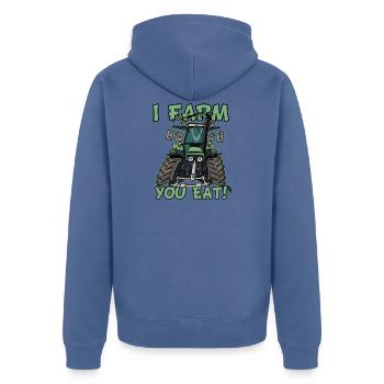 I farm you eat DeutzFahr 617 - Unisex Premium Organic Zip Hoodie - stone blue - Back - Nico (187cm)