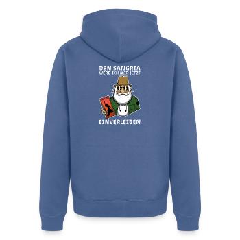 Penny Kapitän Meme – Sangria einverleiben - Unisex Premium Bio Zip Hoodie - Taubenblau - Hinten - Nico (187cm)