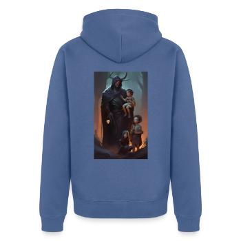 Medieval fantasy guarding father scene - Unisex Premium Organic Zip Hoodie - stone blue - Back - Nico (187cm)