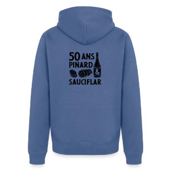 Anniversaire 50 ans Pinard Sauciflar Papa Humour V - Unisex Premium Organic Zip Hoodie - stone blue - Back - Nico (187cm)