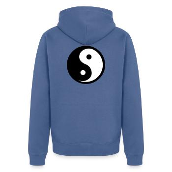Ying Yang - Unisex Premium Bio Zip Hoodie - Taubenblau - Hinten - Nico (187cm)