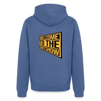 Signe Welcome Shitshow - Veste à capuche bio Premium Unisexe - bleu pigeon - Dos - Nico (187cm)