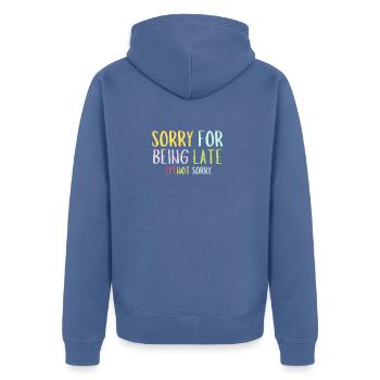 Late delay comes later verdict - Unisex Premium Organic Zip Hoodie - stone blue - Back - Nico (187cm)
