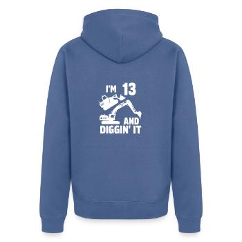 I'm 13 and Diggin' It - Unisex Premium Organic Zip Hoodie - stone blue - Back - Nico (187cm)