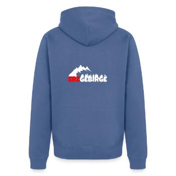 Erzgebirge ist meine Heimat - Unisex Premium Bio Zip Hoodie - Taubenblau - Hinten - Nico (187cm)