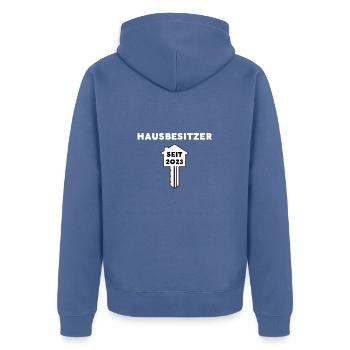 Bauherr seit 2023 Häuslebauer Hausbesitzer - Unisex Premium Bio Zip Hoodie - Taubenblau - Hinten - Nico (187cm)