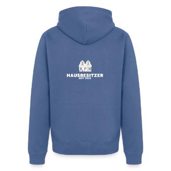 Bauherr seit 2023 Häuslebauer Hausbesitzer - Unisex Premium Bio Zip Hoodie - Taubenblau - Hinten - Nico (187cm)