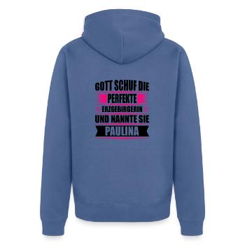 Erzgebirge Frau Namen Sachsen Paulina - Unisex Premium Bio Zip Hoodie - Taubenblau - Hinten - Nico (187cm)