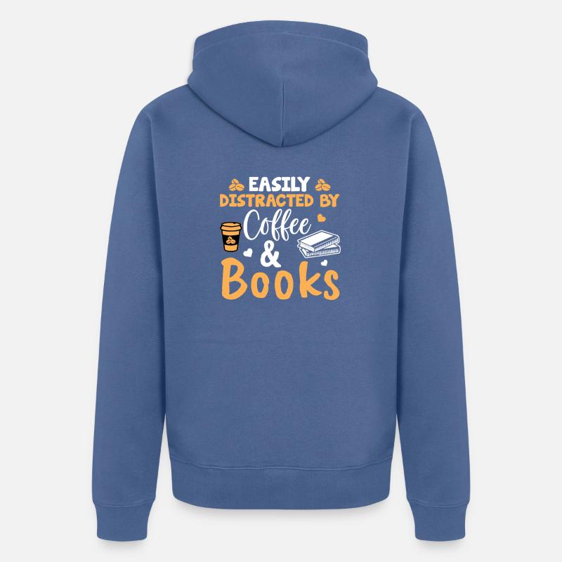 Easily distracted coffee & books - Veste à capuche bio Premium Unisexe - bleu pigeon