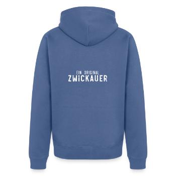 Ein Original Zwickauer - Unisex Premium Bio Zip Hoodie - Taubenblau - Hinten - Nico (187cm)