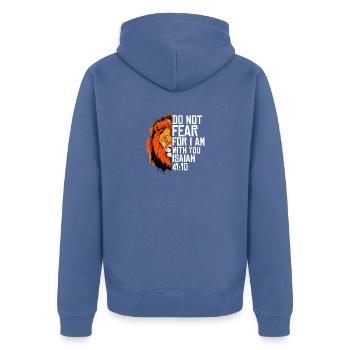 Christliche religiöse Bibelverse Sprüche Löwenangst - Unisex Premium Bio Zip Hoodie - Taubenblau - Hinten - Nico (187cm)