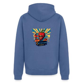 Carolina Reaper Hot Pepper Chili Head Funny Food - Unisex Premium Organic Zip Hoodie - stone blue - Back - Nico (187cm)