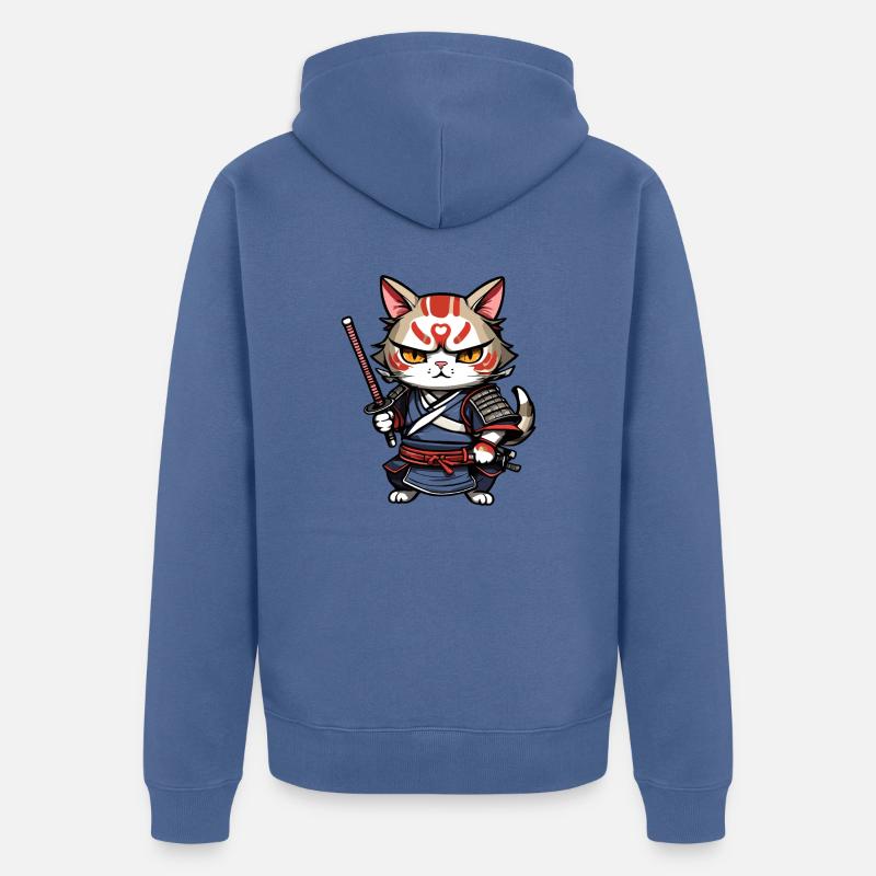 Chat samouraï #7 - Veste à capuche bio Premium Unisexe - bleu pigeon